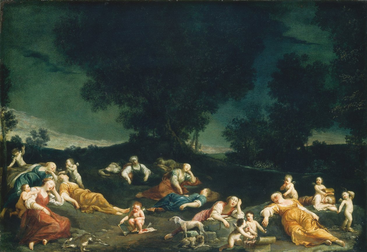 Cupids riisumassa nukkuvia nymfiä tekijältä Giuseppe Maria Crespi