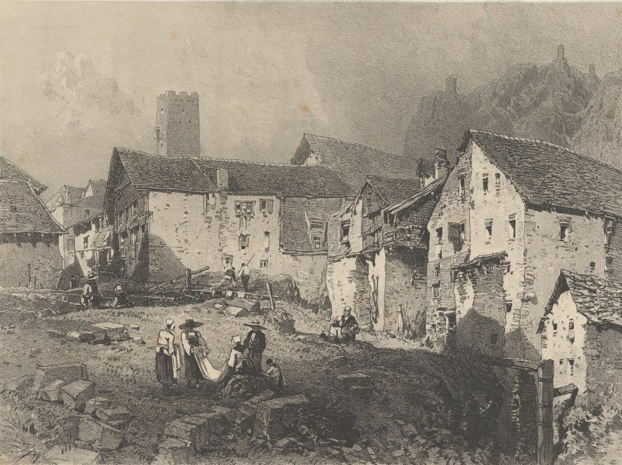 Näkymä vuoristokylään, n. 1829-33. tekijältä Godefroy Engelmann