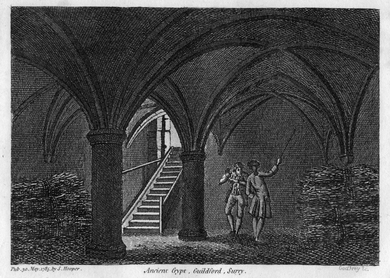 Muinainen krypta, Guildford, Surrey, 1785. tekijältä Godfrey