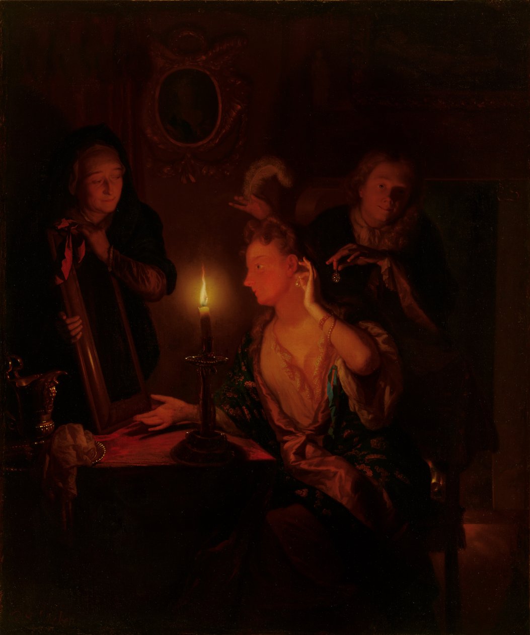 Lady at a Mirror by Candlelight tekijältä Godfried Schalcken
