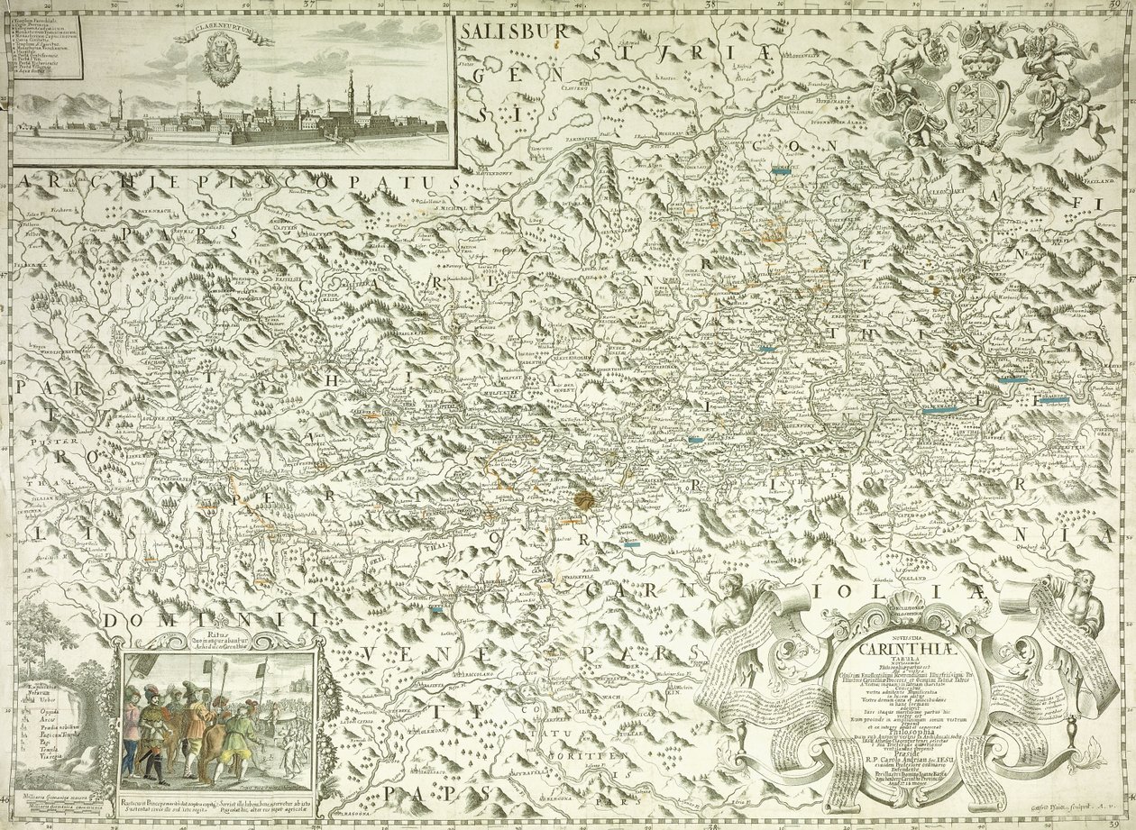 Itävallan ja Tšekkoslovakian kartta vuodelta 1718 tekijältä Gottfried Pfantz