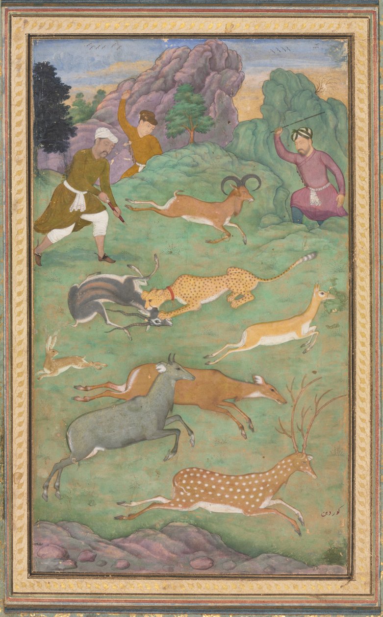 Antiloopin ja peuran metsästys, n. 1602-1604. tekijältä Govardhan