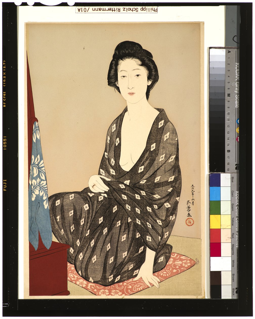 Nainen kesäkimonossa, 1920 (puupalikka) tekijältä Goyo Hashiguchi