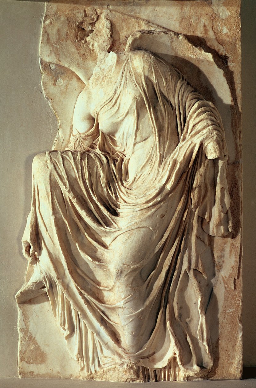 Athena Nike säätelee sandaaliaan, n. 420-420 eKr. (marmori) tekijältä Greek
