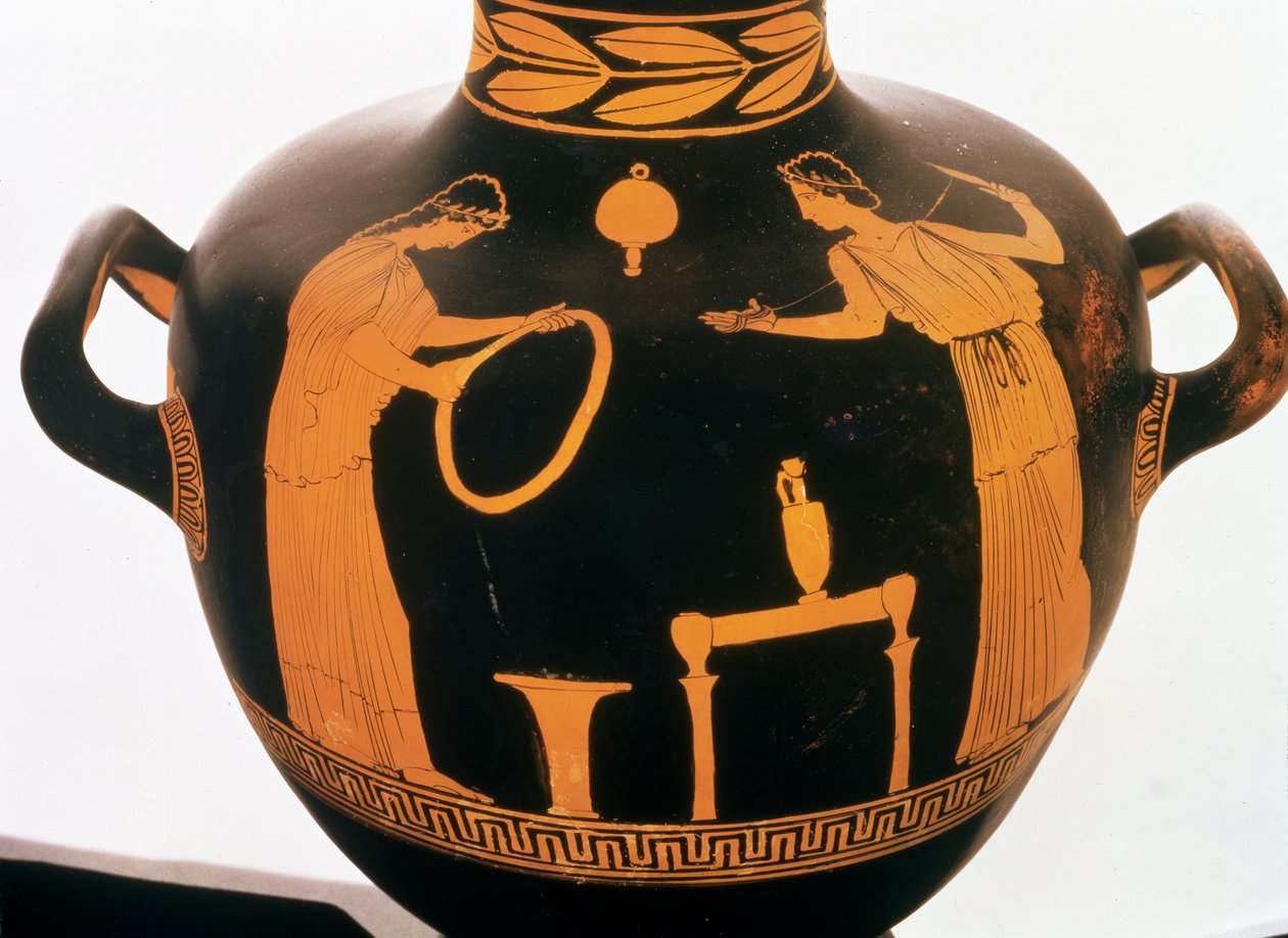 Yksityiskohta ullakolta Punahahmoinen Hydria (keramiikka) tekijältä Greek