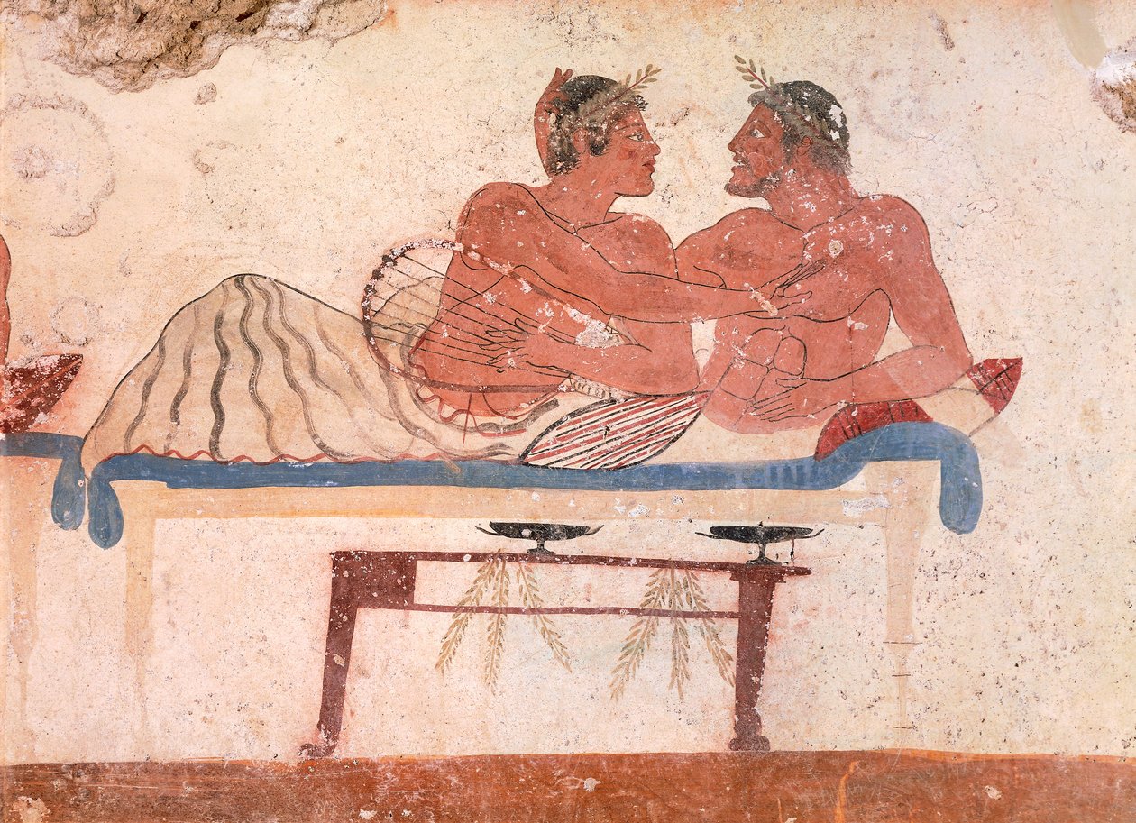 Symposiumikohtaus (yksityiskohta), n. 480-490 eKr. (fresko) tekijältä Greek