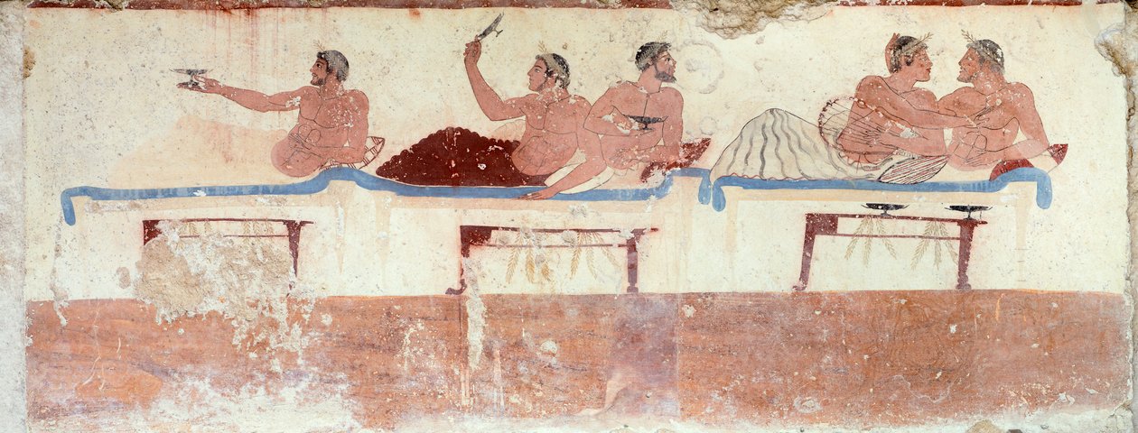 Symposiumikohtaus, noin 480-490 eKr. (fresko) tekijältä Greek