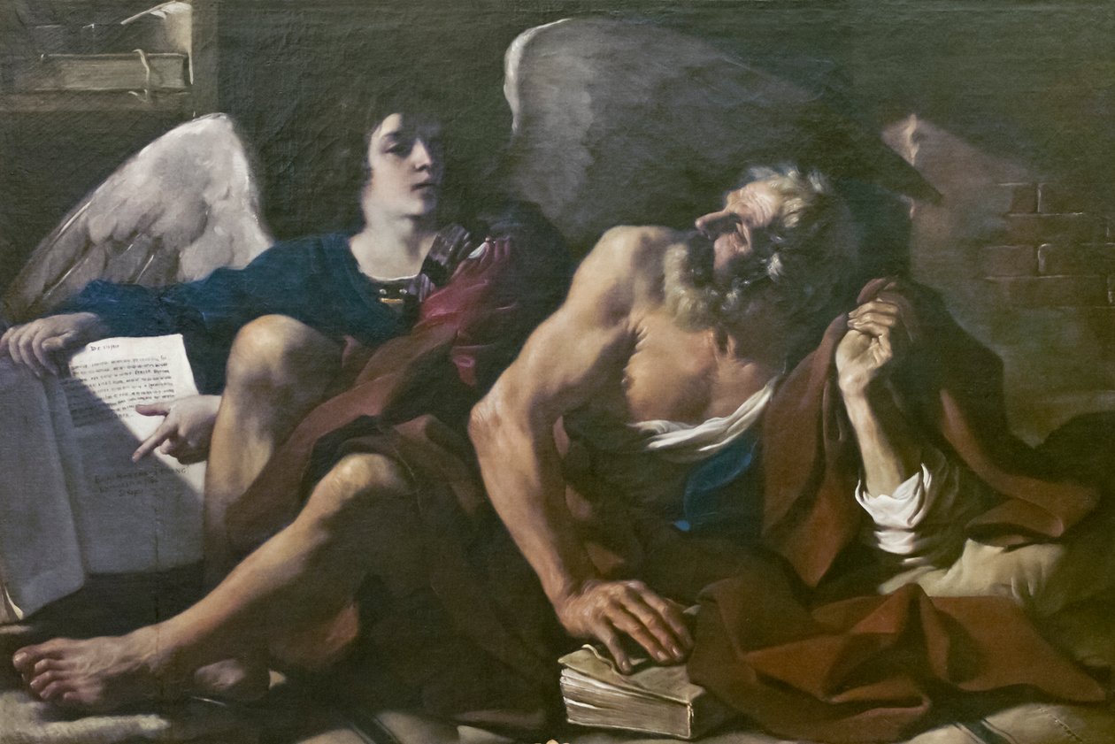 Pyhä Matteus ja enkeli tekijältä Guercino (1591 1666)