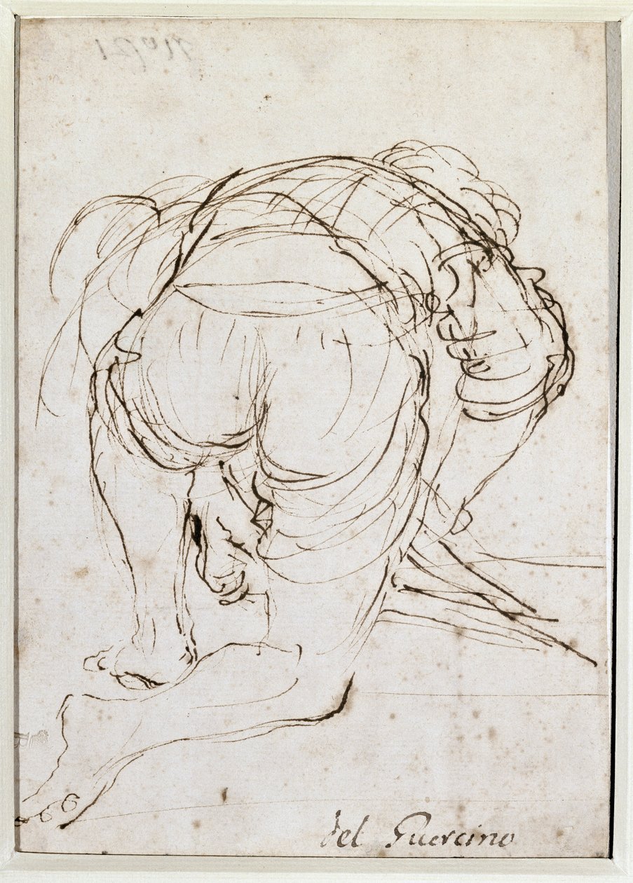 Mies polvillaan kynäpiirros tekijältä Guercino