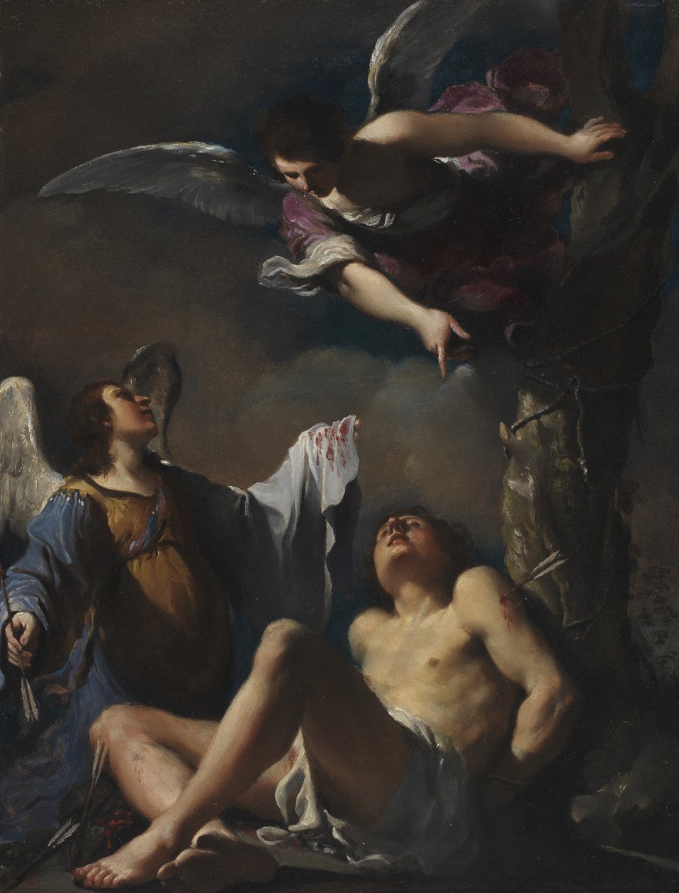 Pyhä Sebastián auttoi kaksi enkeliä tekijältä Guercino