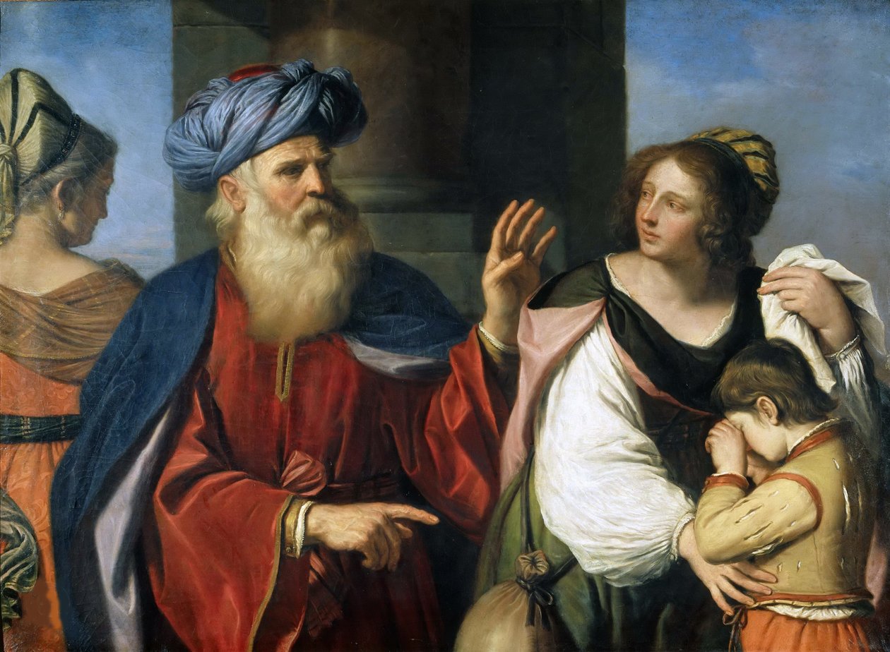 Abraham karkottaa Hagarin ja Ismaelin, 1657. tekijältä Guercino