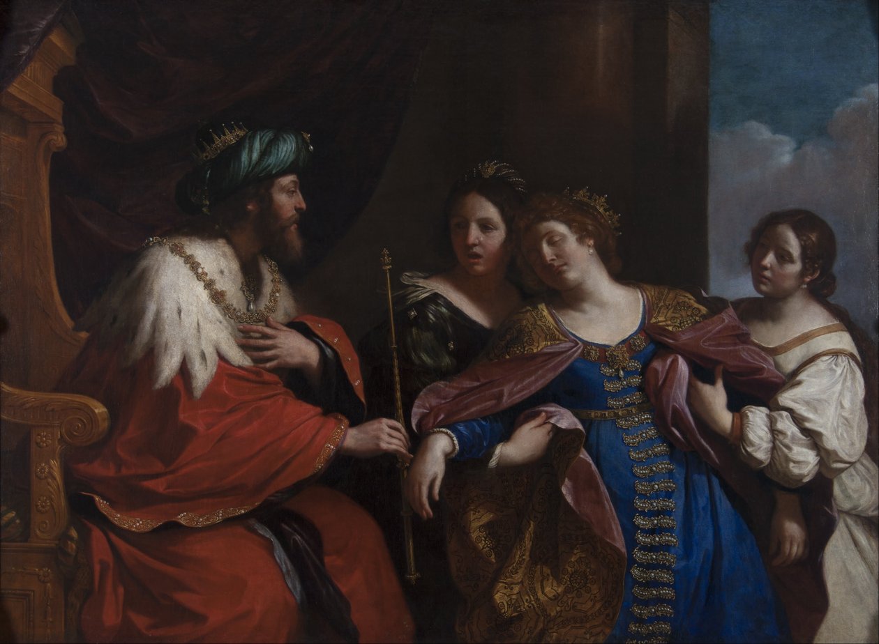 Ester Ahasveroksen edessä tekijältä Guercino