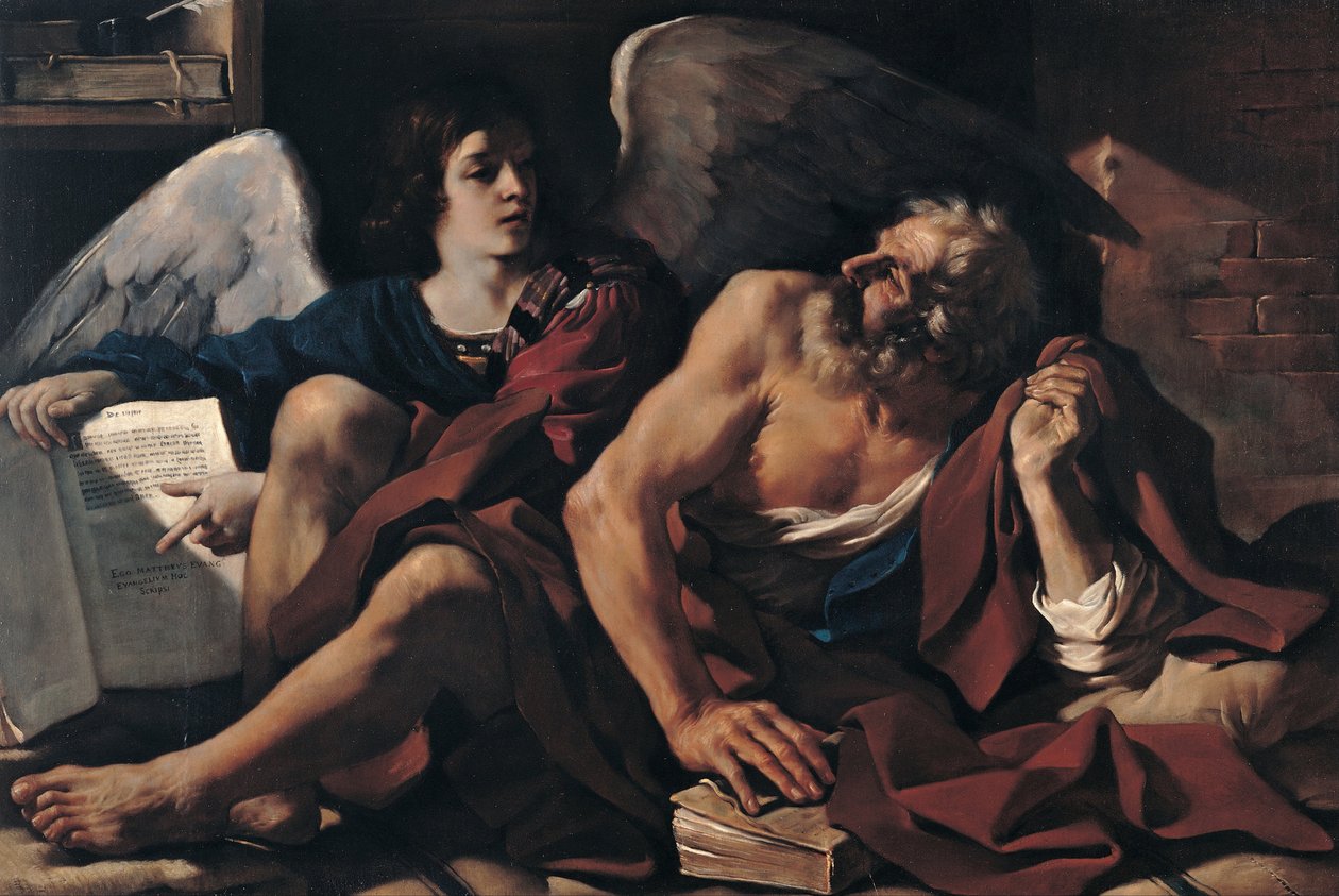 Pyhä Matteus ja enkeli tekijältä Guercino