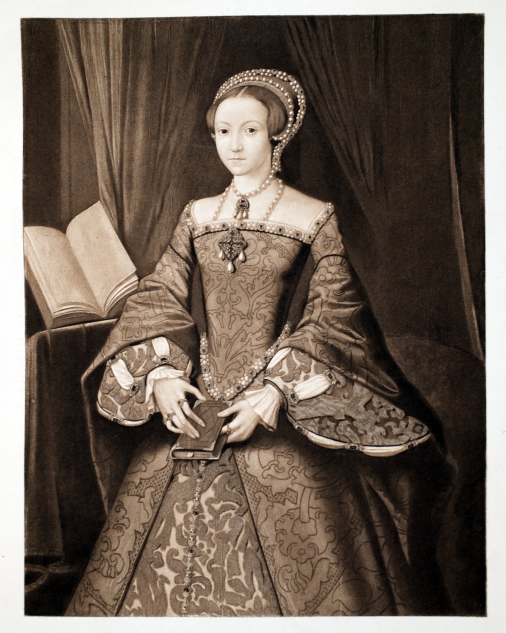 Prinsessa Elisabet, myöhemmin kuningatar Elisabet I, noin 1547, pub. 1902 (kolotypia) tekijältä Guillaume Scrots