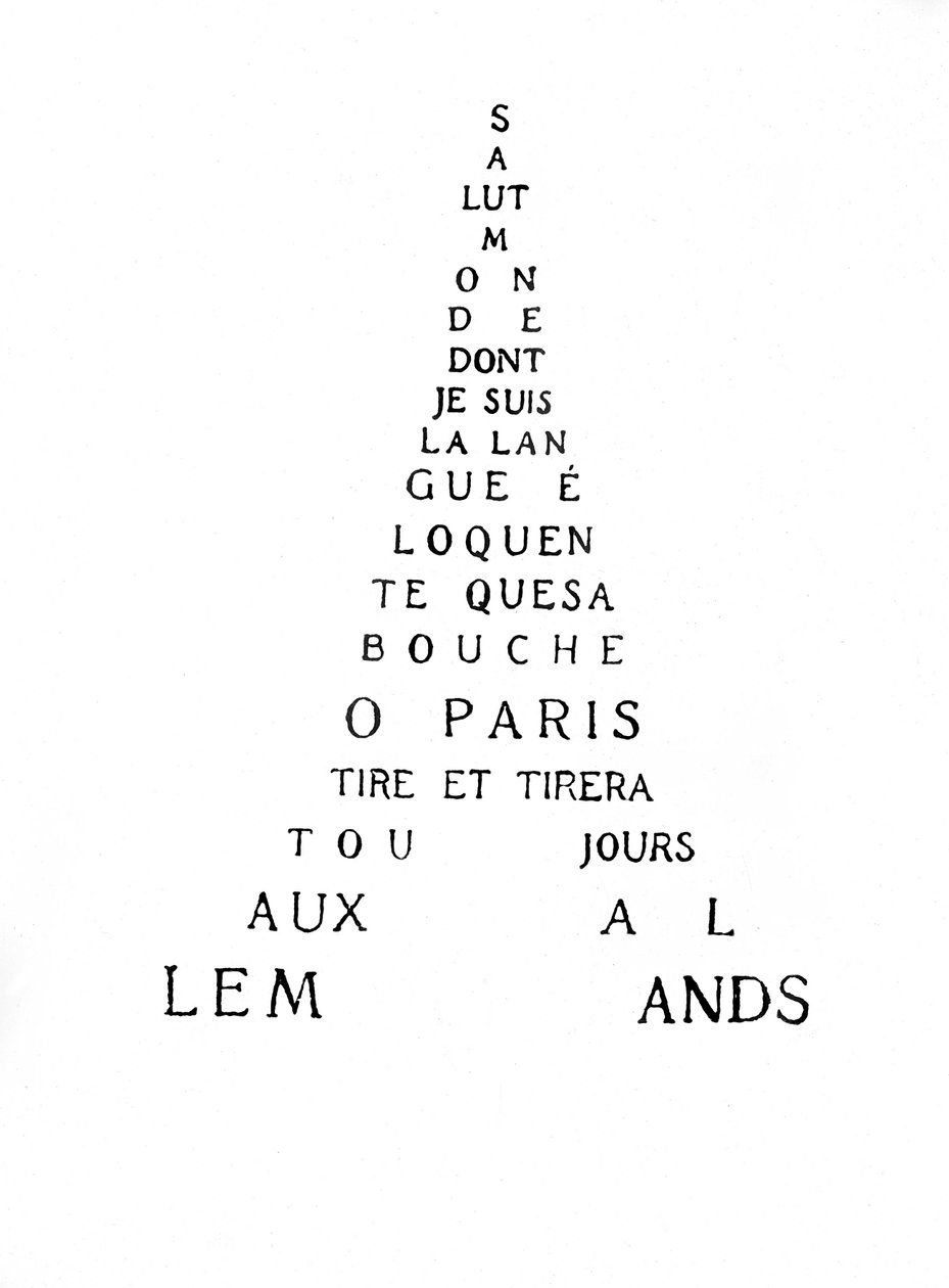 Eiffel-tornin kalligrafia tekijältä Guillaume Apollinaire