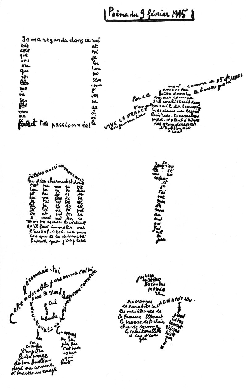 Calligram, runo, 9. helmikuuta 1915. tekijältä Guillaume Apollinaire