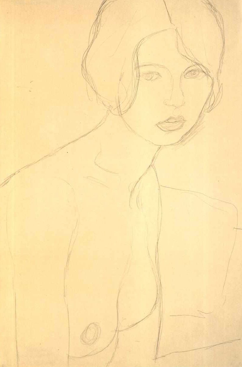 Brustbild eines nackten Mädchen nach rechts tekijältä Gustav Klimt