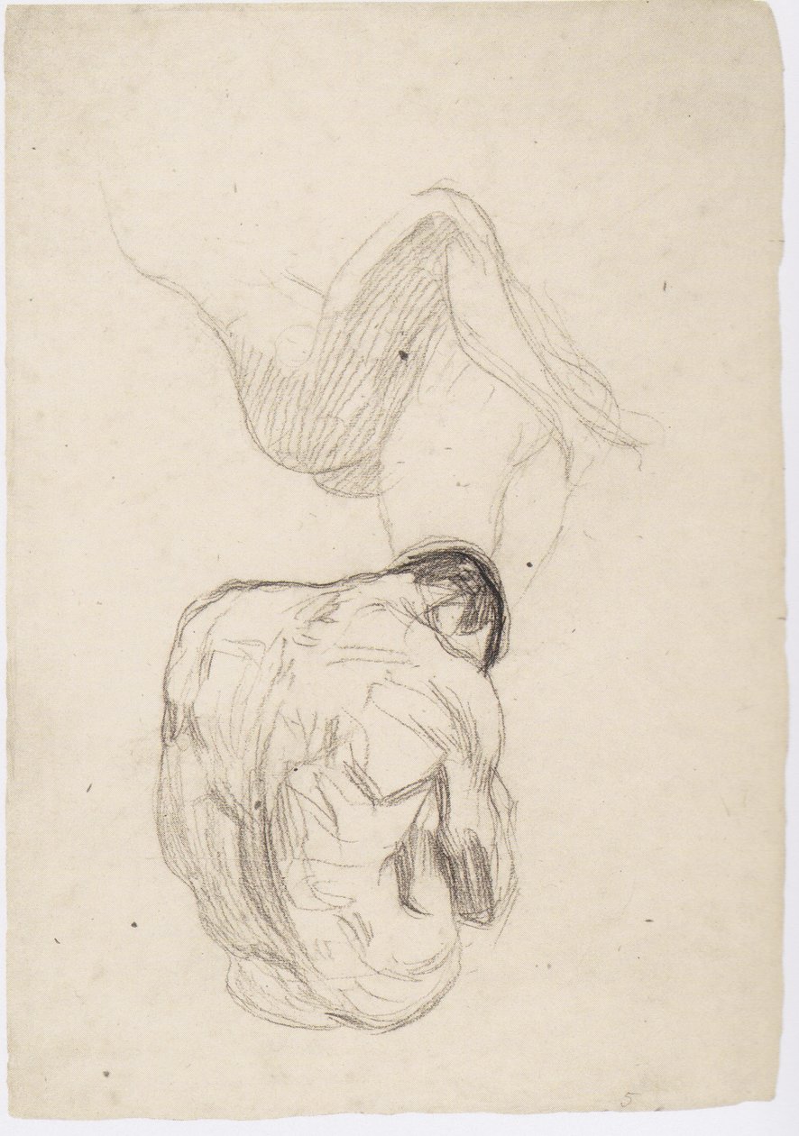 Yksityiskohtatutkimus pariskunnasta syleilemässä, istuva miespuolinen alaston mies tekijältä Gustav Klimt