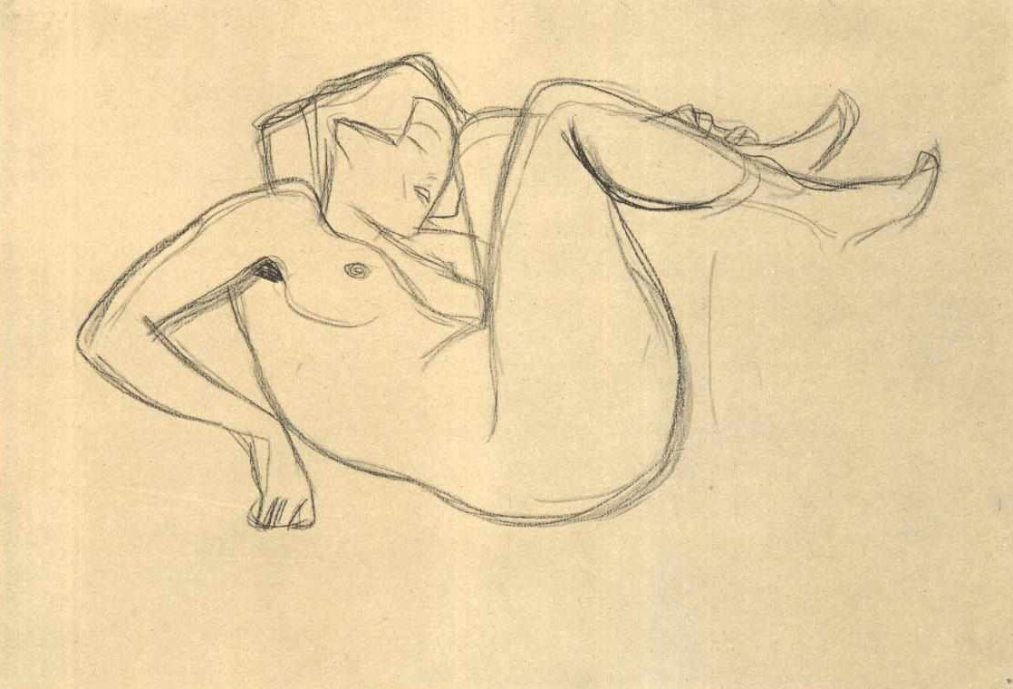 Mitkä ovat Schenkel kauernder Mädchenakt tekijältä Gustav Klimt