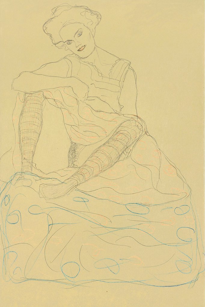 Mit gegrätschten Beinen sitzender Halbakt tekijältä Gustav Klimt