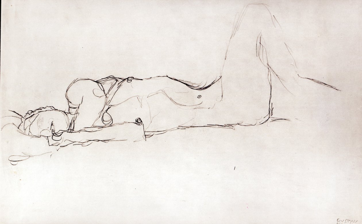Alaston nainen sängyssä, n. 1914 tekijältä Gustav Klimt