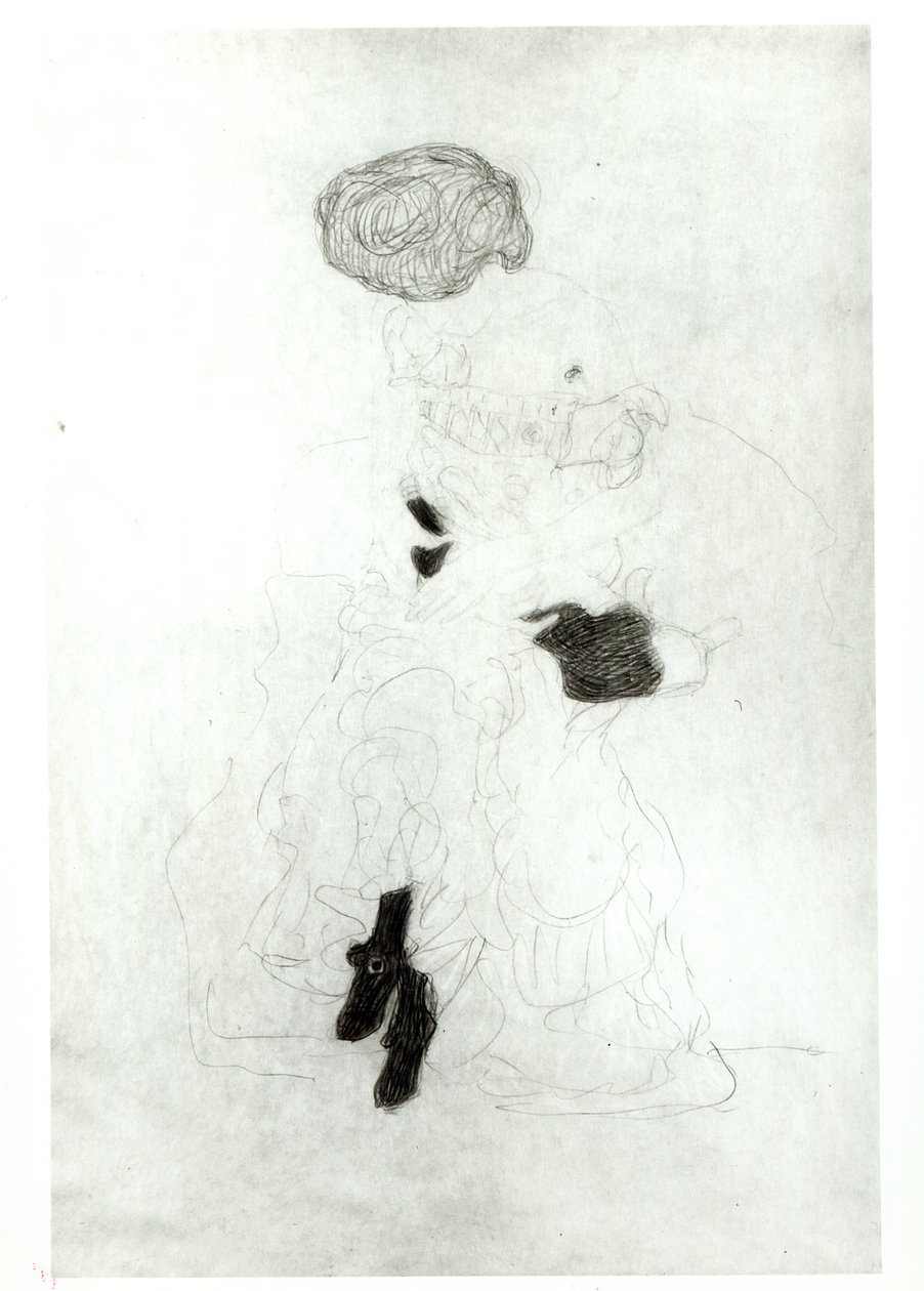 Istuva nainen, (kynä valkoisella liidulla paperilla) tekijältä Gustav Klimt