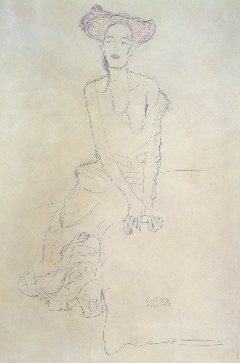 Istuva nainen, 1908 (lyijykynä ja värikynä) tekijältä Gustav Klimt