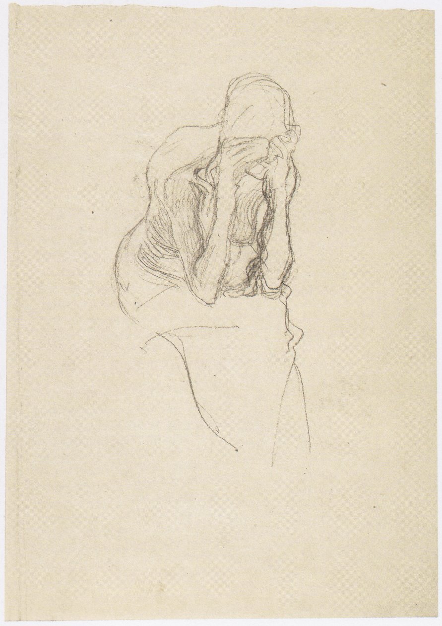 Istuu puolivälissä vanha nainen hieman oikealla tekijältä Gustav Klimt