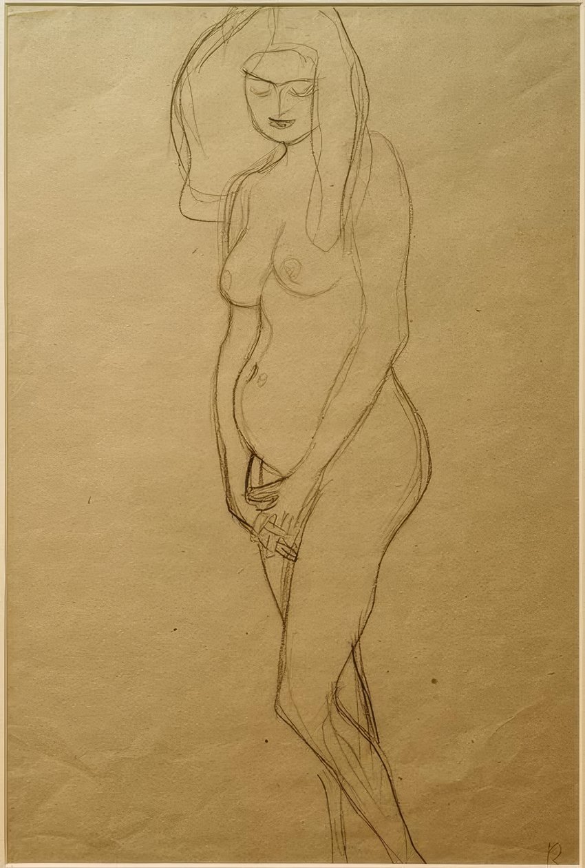Stehende nackte Schwangere nach links, die Hände… tekijältä Gustav Klimt