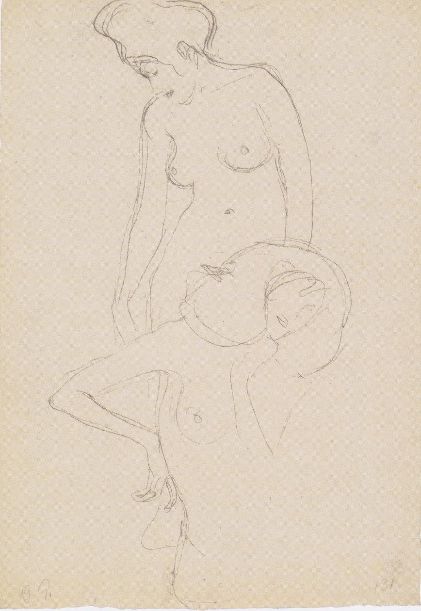 Pysyvä nainen alaston vasemmalla, naaras alaston edestä tekijältä Gustav Klimt