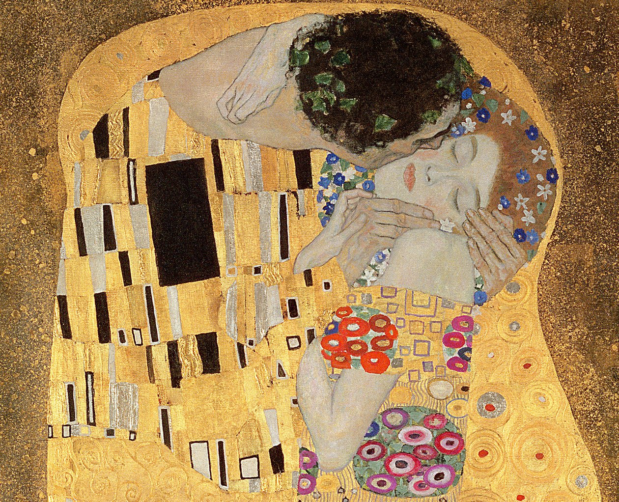 The Kiss, 1907-08 öljy kankaalle yksityiskohta 601 tekijältä Gustav Klimt