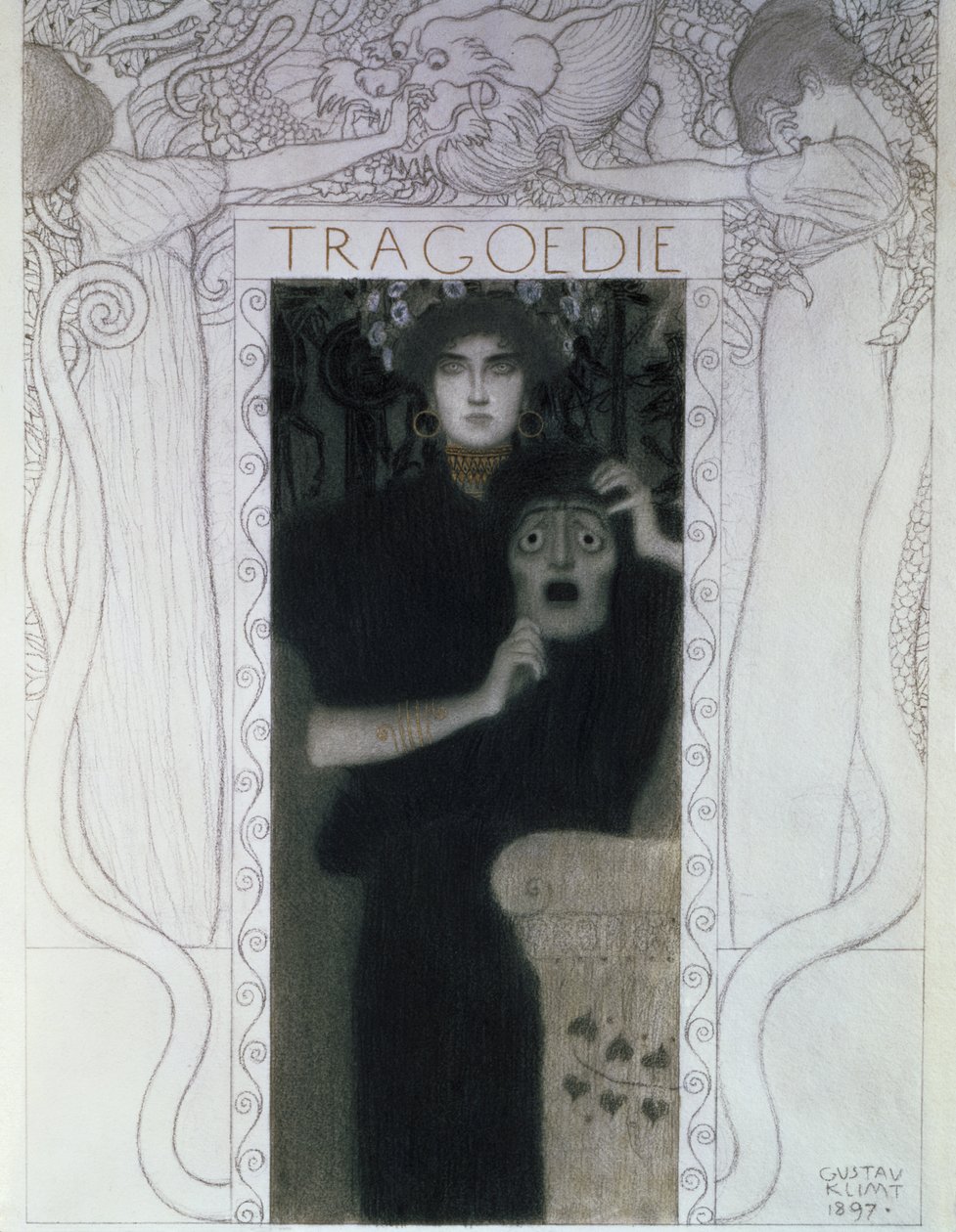 Tragedia, 1897 (piirustus) tekijältä Gustav Klimt
