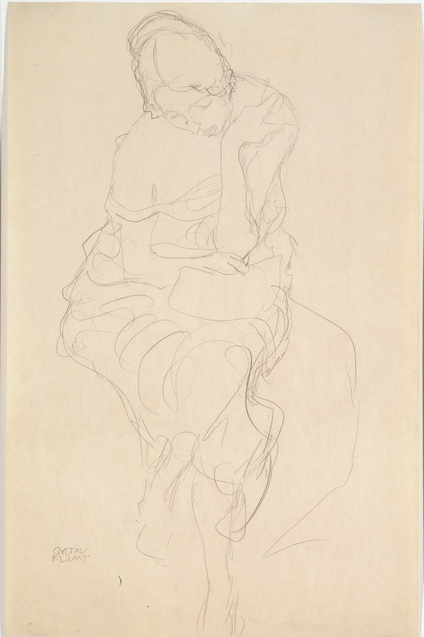 Auf einem Hocker Sitzende von vorne tekijältä Gustav Klimt