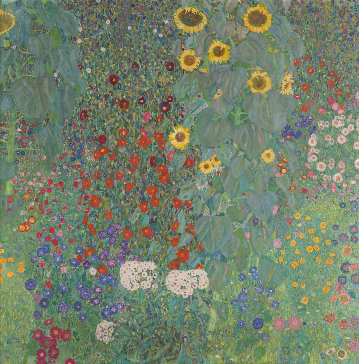 Mökin puutarha auringonkukkia tekijältä Gustav Klimt