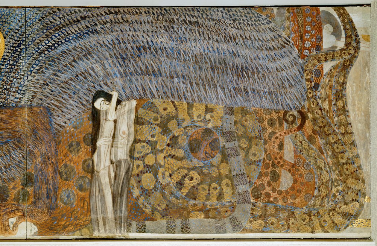 Beethovenfrieze, nakertavan surun ruumiillistuma. tekijältä Gustav Klimt