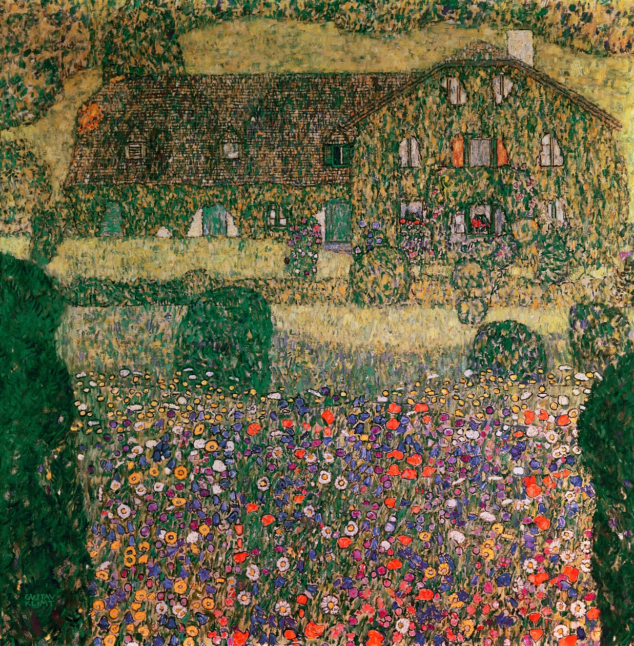 Maalaistalo Atterseen rannalla, n. 1914 tekijältä Gustav Klimt