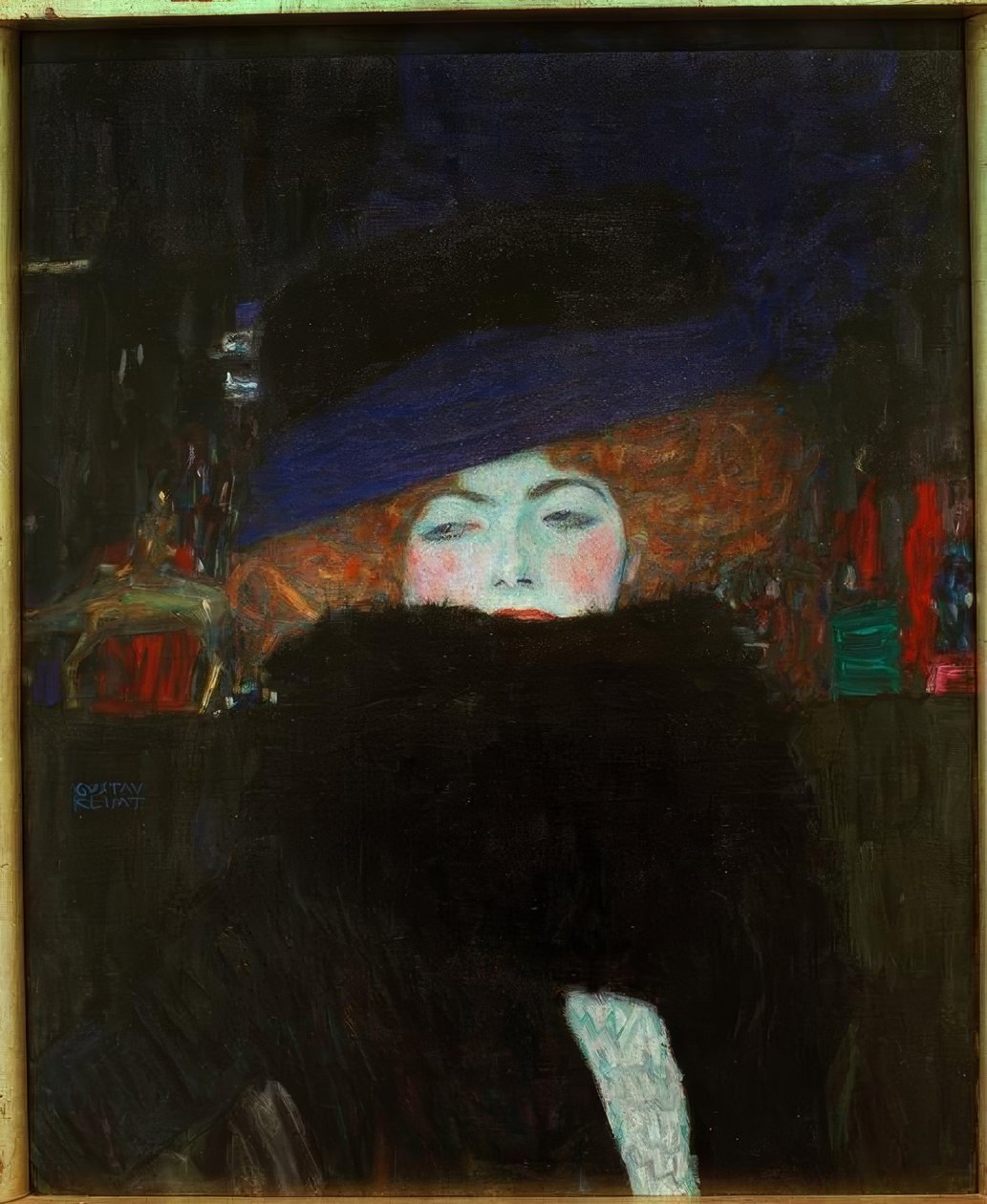 Dame mit Hut und Federboa tekijältä Gustav Klimt
