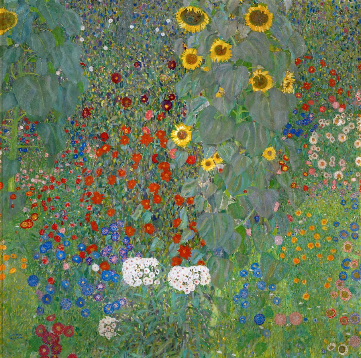 Maatilan puutarha auringonkukkineen, 1905-1906 tekijältä Gustav Klimt