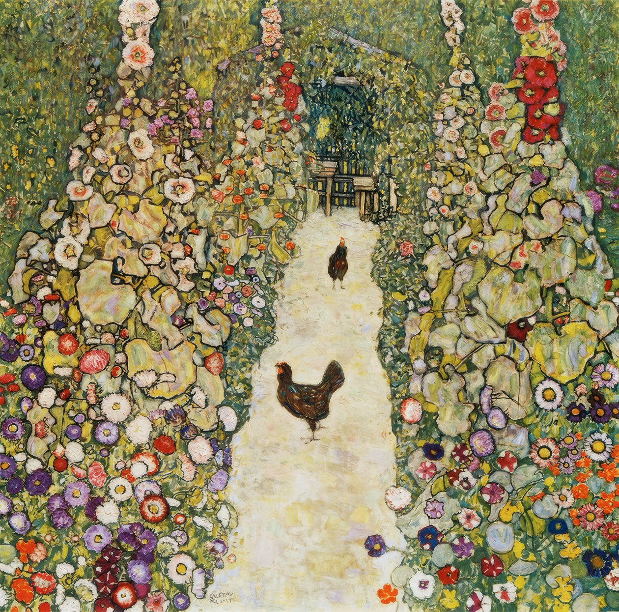 Gartenweg mit Huehnern tekijältä Gustav Klimt