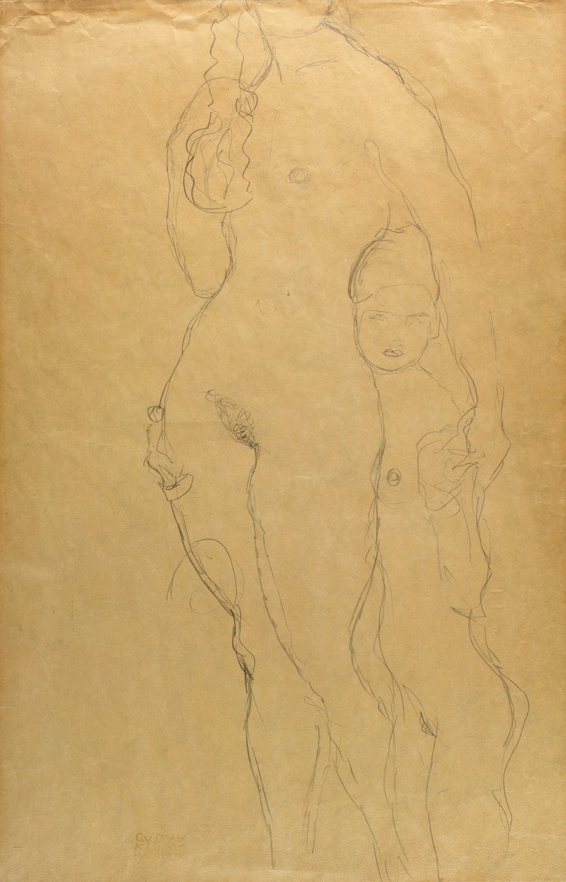 Äiti ja tytär (kynä paperille) tekijältä Gustav Klimt