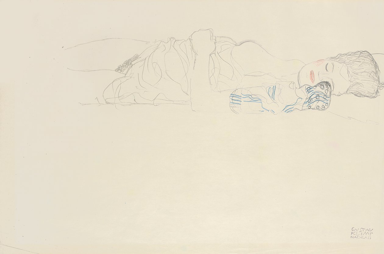 Makaava puolialasti oikealle, n. 1914-1915 tekijältä Gustav Klimt