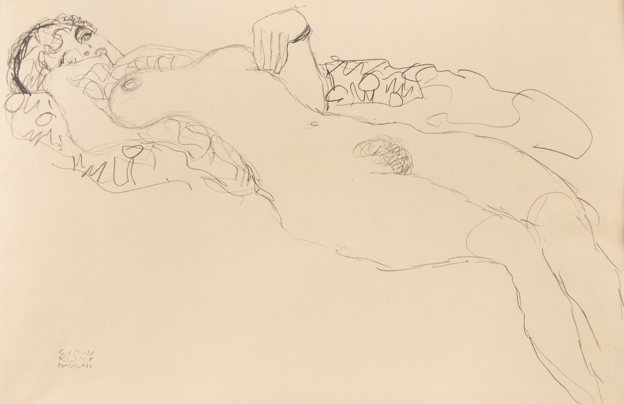 Makaava nainen, alaston, vasemmalle, 1917. tekijältä Gustav Klimt
