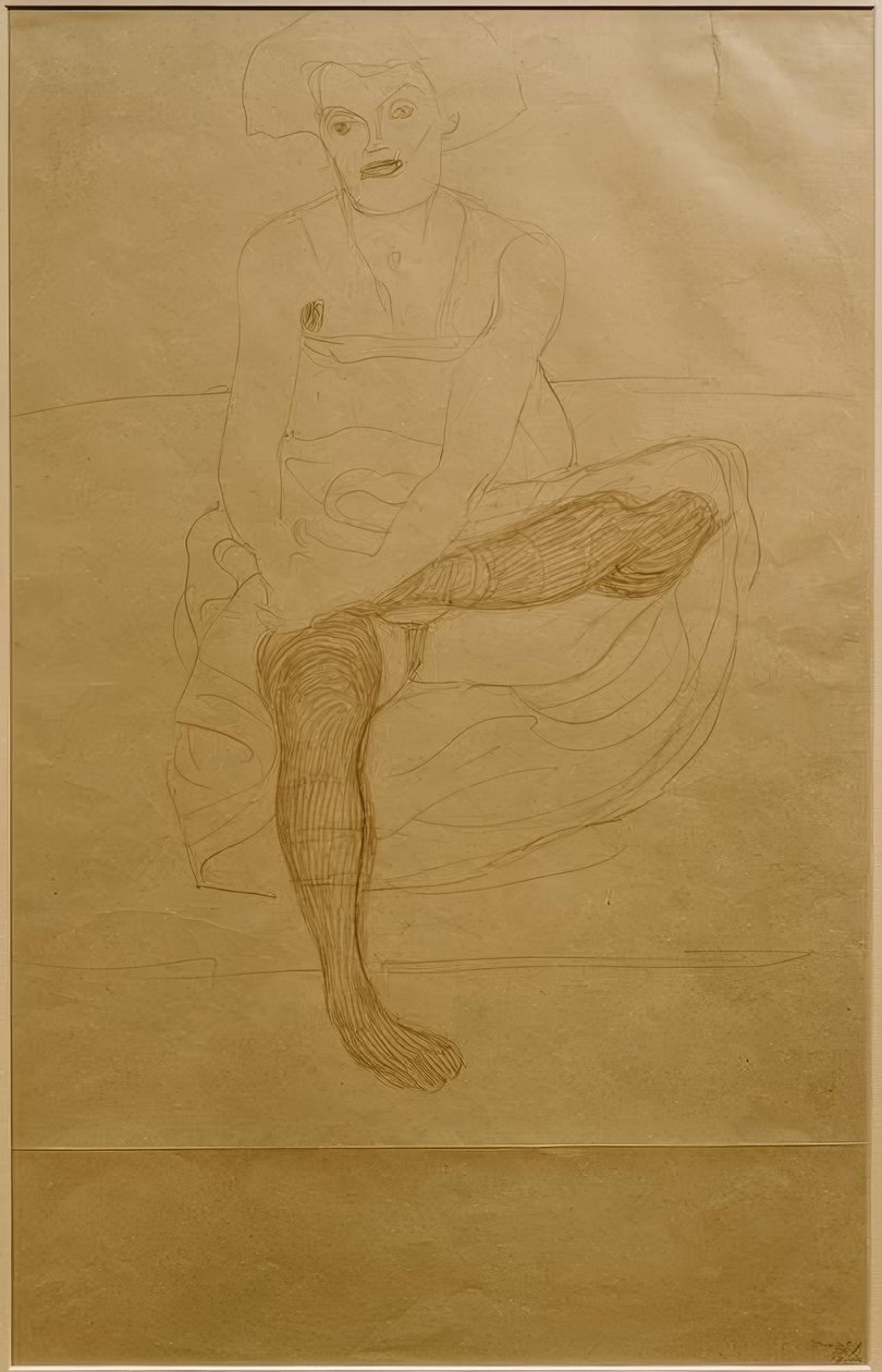 Istuva nainen puolialasti edestäpäin tekijältä Gustav Klimt