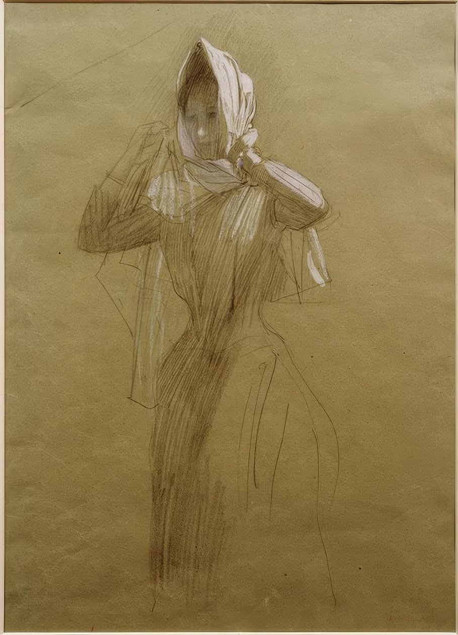 Seisova nuori nainen, käärimässä huivia tekijältä Gustav Klimt
