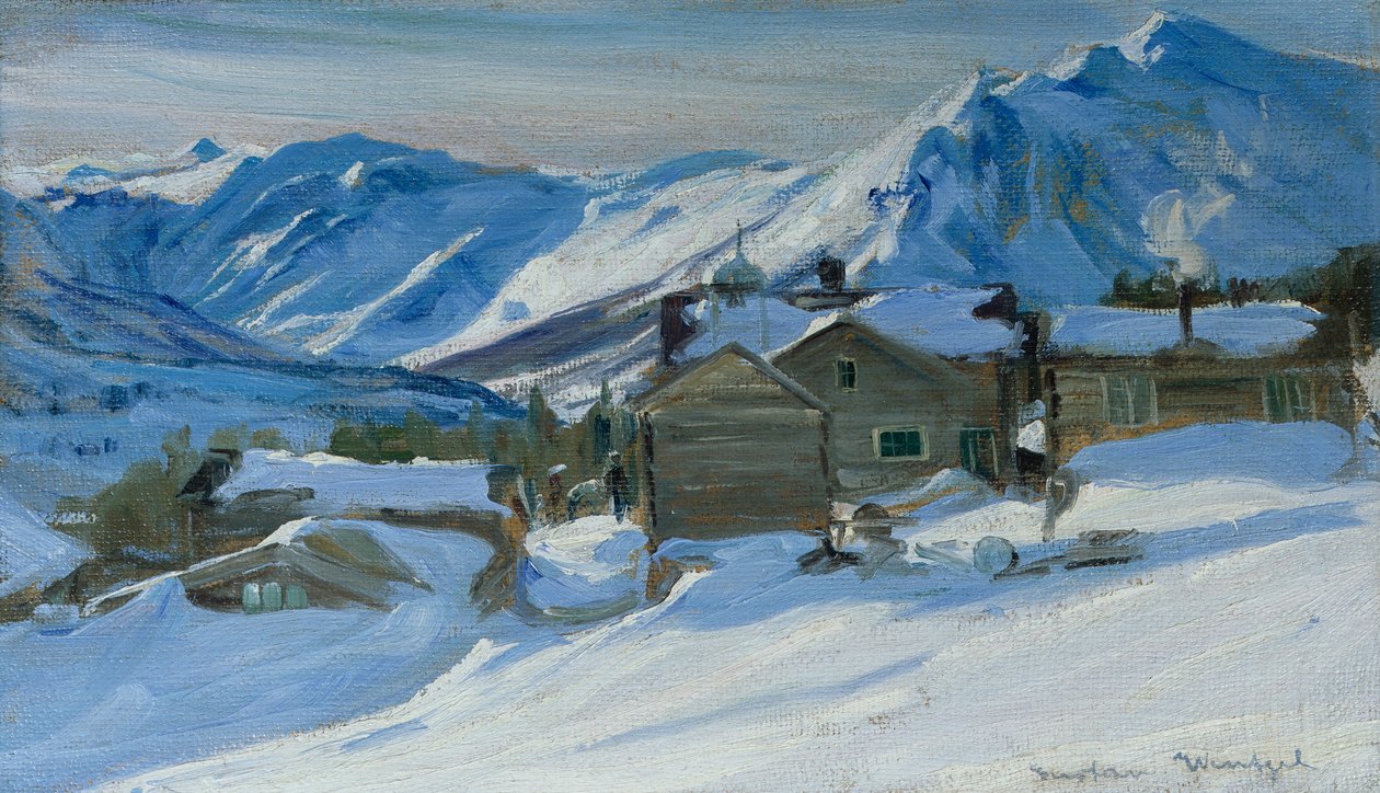 Vuoristotila lumimaisemassa tekijältä Gustav Wentzel