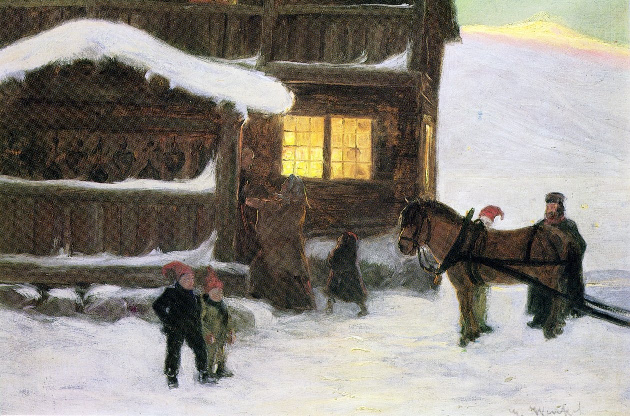 Vieraat saapuvat (väri litho) tekijältä Gustav Wentzel