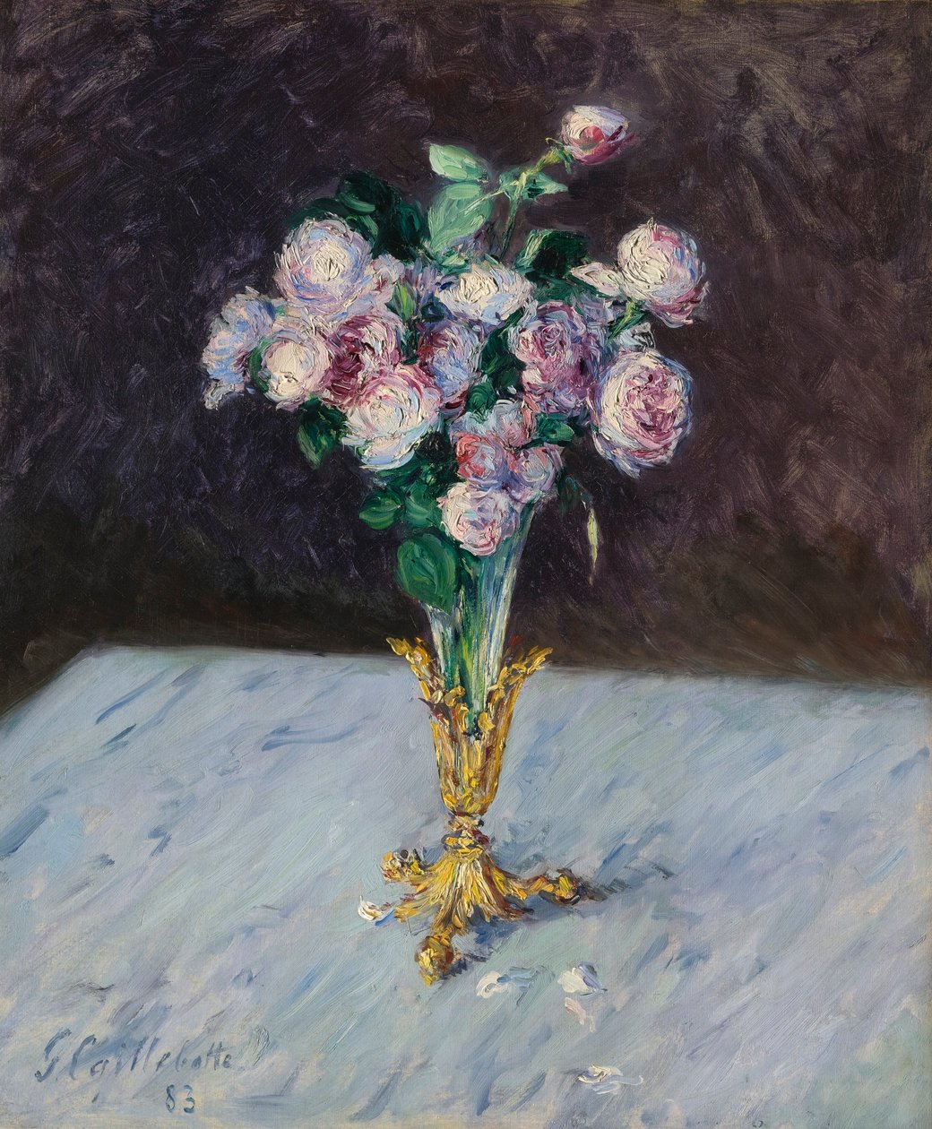 Ruusukimppu ja kristalli maljakko tekijältä Gustave Caillebotte