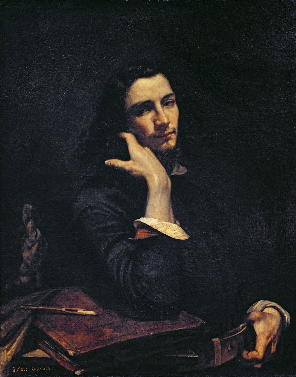 Mies nahkavyöllä. Taiteilijan muotokuva, n. 1846 tekijältä Gustave Courbet
