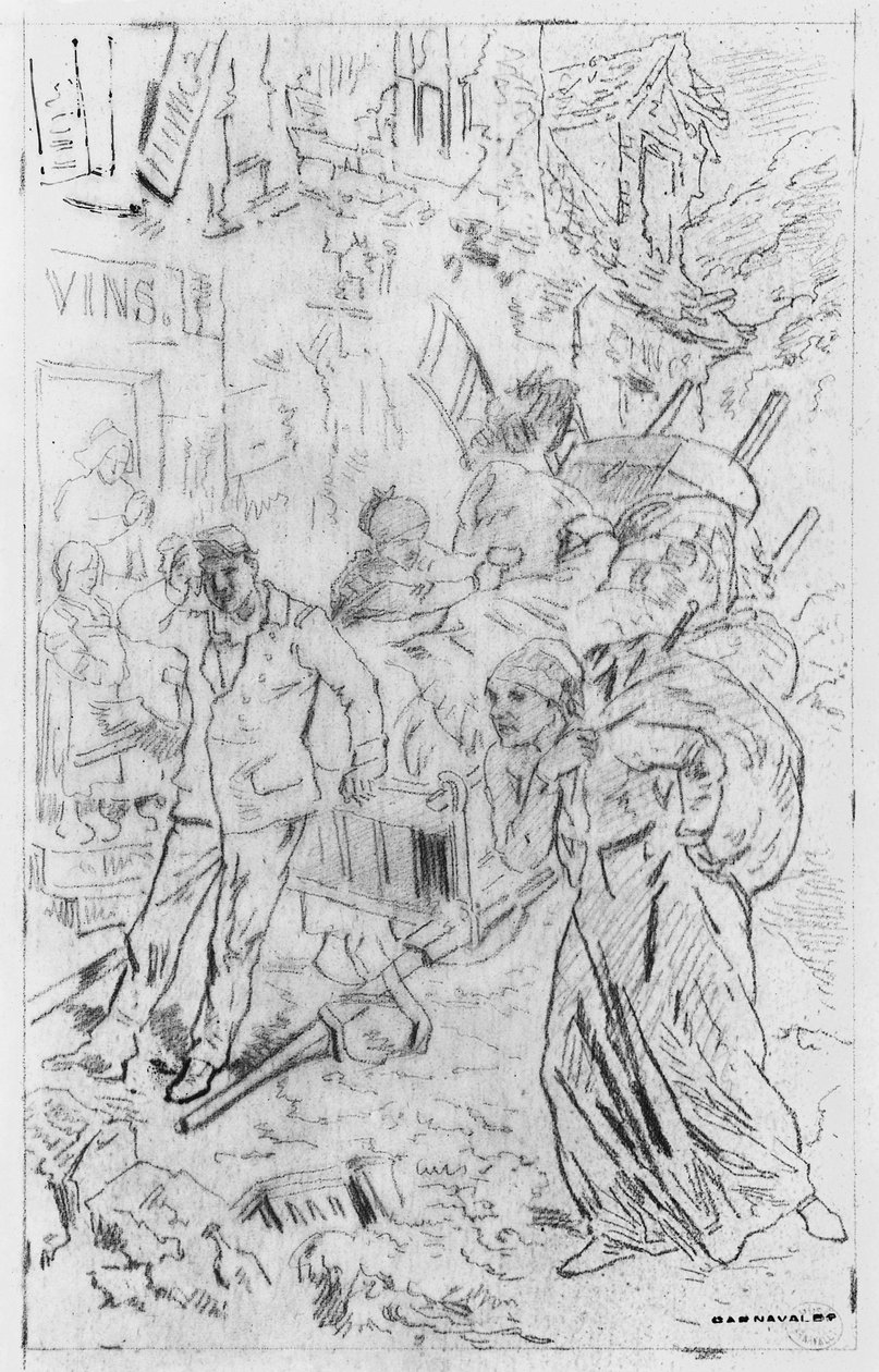 Album of the Siege of Paris, Emigrants (kynä ja ruskea mustepesu ja kynä paperille) tekijältä Gustave Dore