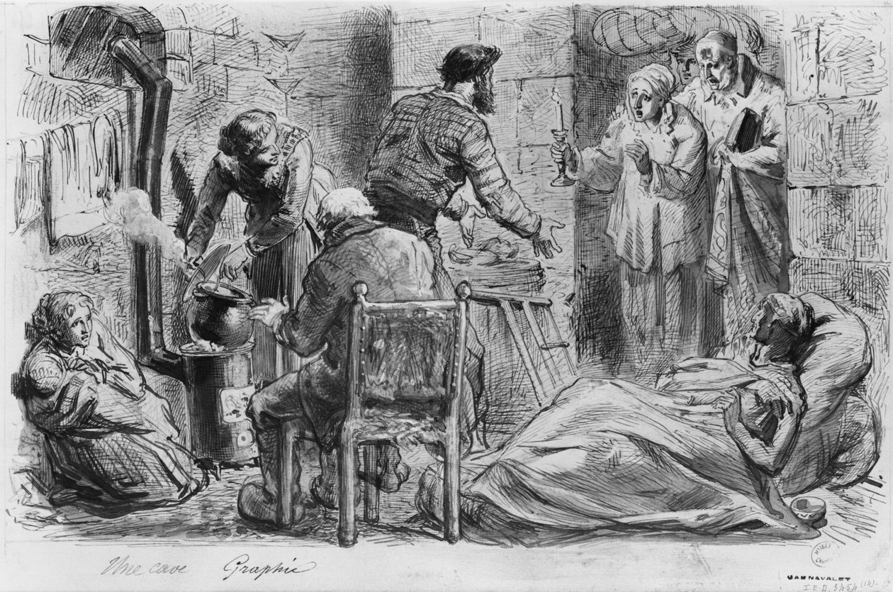 Pariisin piirityksen albumi, kellari (kynä ja ruskea mustepesu ja kynä paperille) tekijältä Gustave Dore